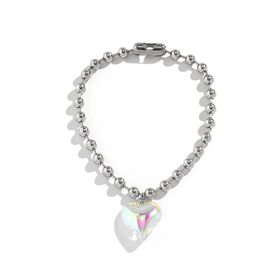 6 farben Hip Hop Bunte Liebe Herz Anhänger Halskette Frauen Punk Silber Farbe Perlen Kette Grunge Schmuck Zubehör Steampunk – Detail 22