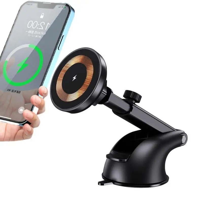 

Держатель для сотового телефона, автомобильный держатель на присоске, магнитный автомобильный держатель для телефона с беспроводной зарядкой, 15 Вт, крепление на приборную панель, портативное электронное устройство