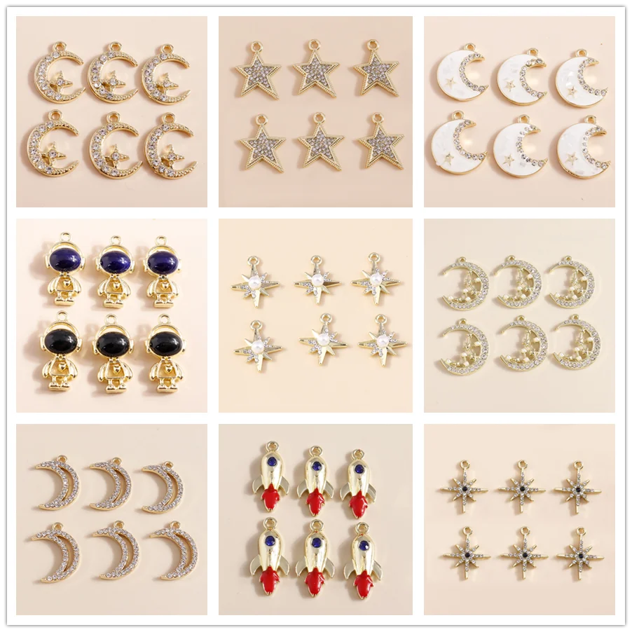 Leslie 5 stücke exquisite Perle Kristall Sonne Mond Sterne bezaubert Rakete Astronauten Anhänger für DIY Schmuck Herstellung Zubehör