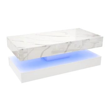 Modern Stylish Coffee Table with LED lights, Double-Layer Design for Living Room Coffee Table with 2 Storage Drawers 6