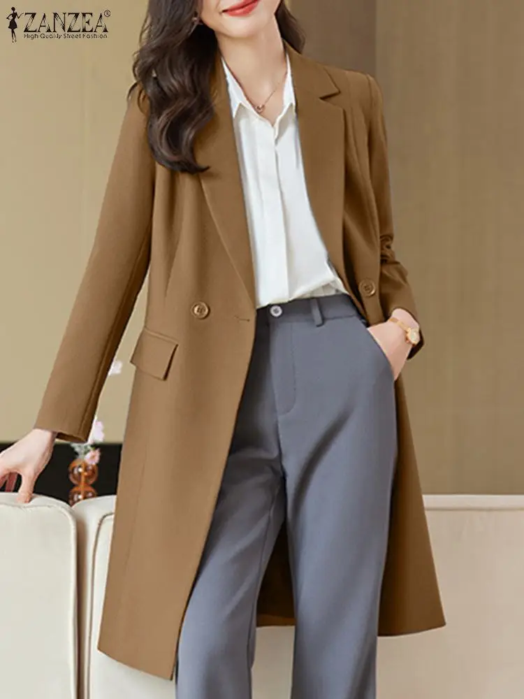 

Fashion Solid Long Coats Women Autumn OL Trench Coat ZANZEA Elegant Long Sleeve Lapel Neck Buttons Outwear Oversize Windbreaker