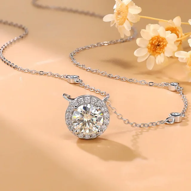 M-JAJA 1ct Halo Moissanite pendentif collier pour femmes S925 en argent Sterling diamant collier ras du cou pendentif de mariage chaîne bijoux 1
