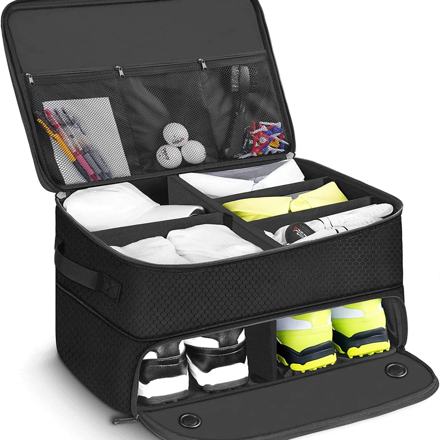 2 Layer Golf Trunk Organizer, Waterproof Car Golf Locker with Separate Ventilated Compartment Durable Golf Trunk Storage Box