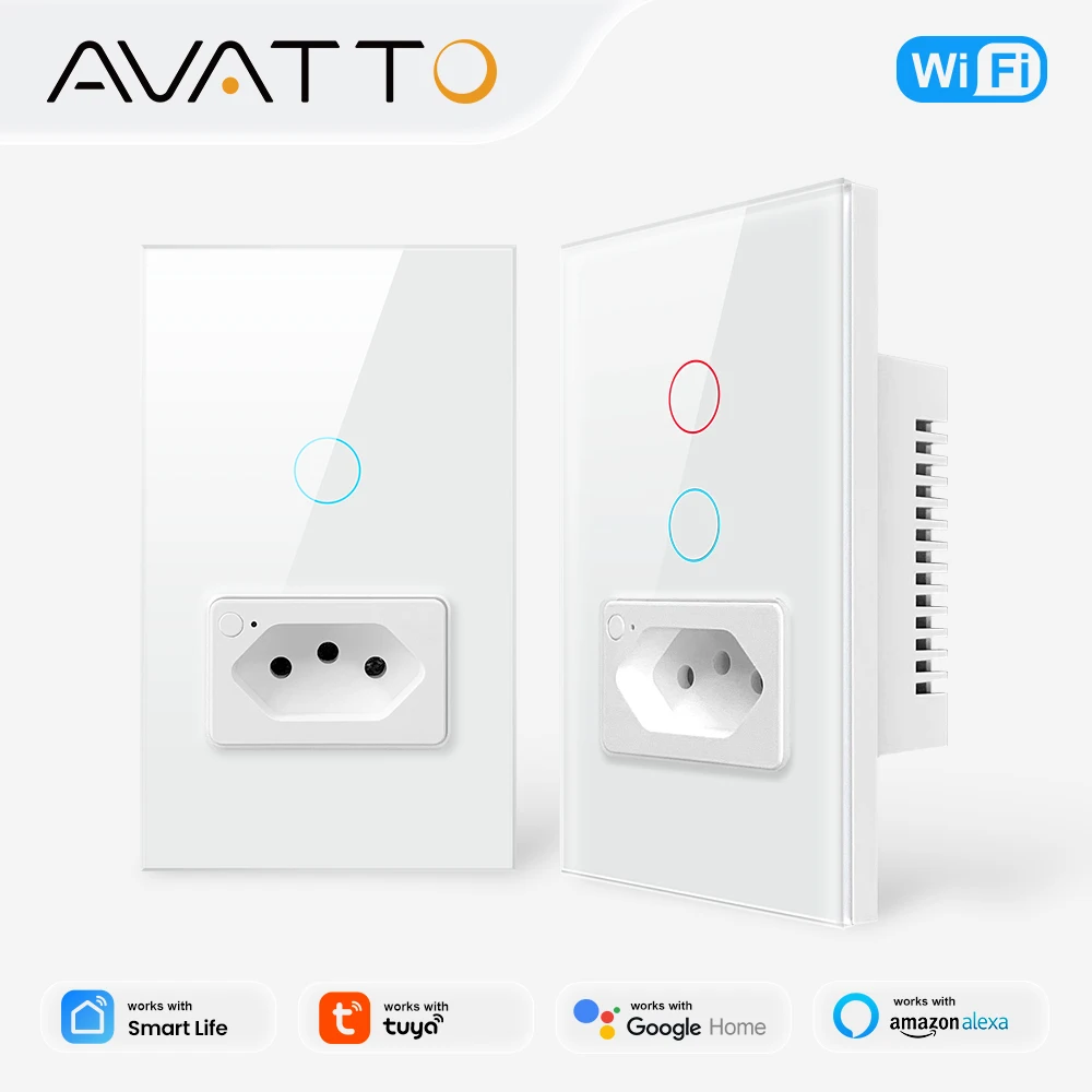 AVATTO Tuya WiFi/Zigbee 스마트 라이트 스위치(소켓 포함), 브라질 스마트 홈 인터럽터 벽 스위치, Alexa..