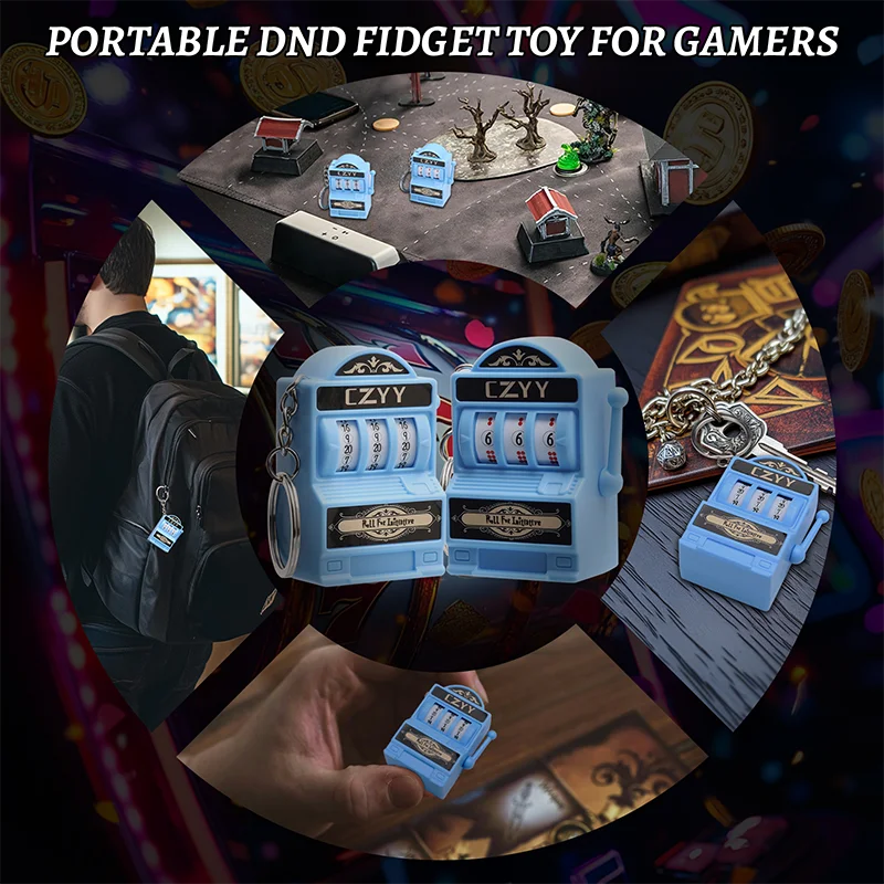 CZYY Dice Set with Keychain Ring Mini Slot Machine D20 and D6 Dice Unique DND Accessories Keychain D&D Gifts