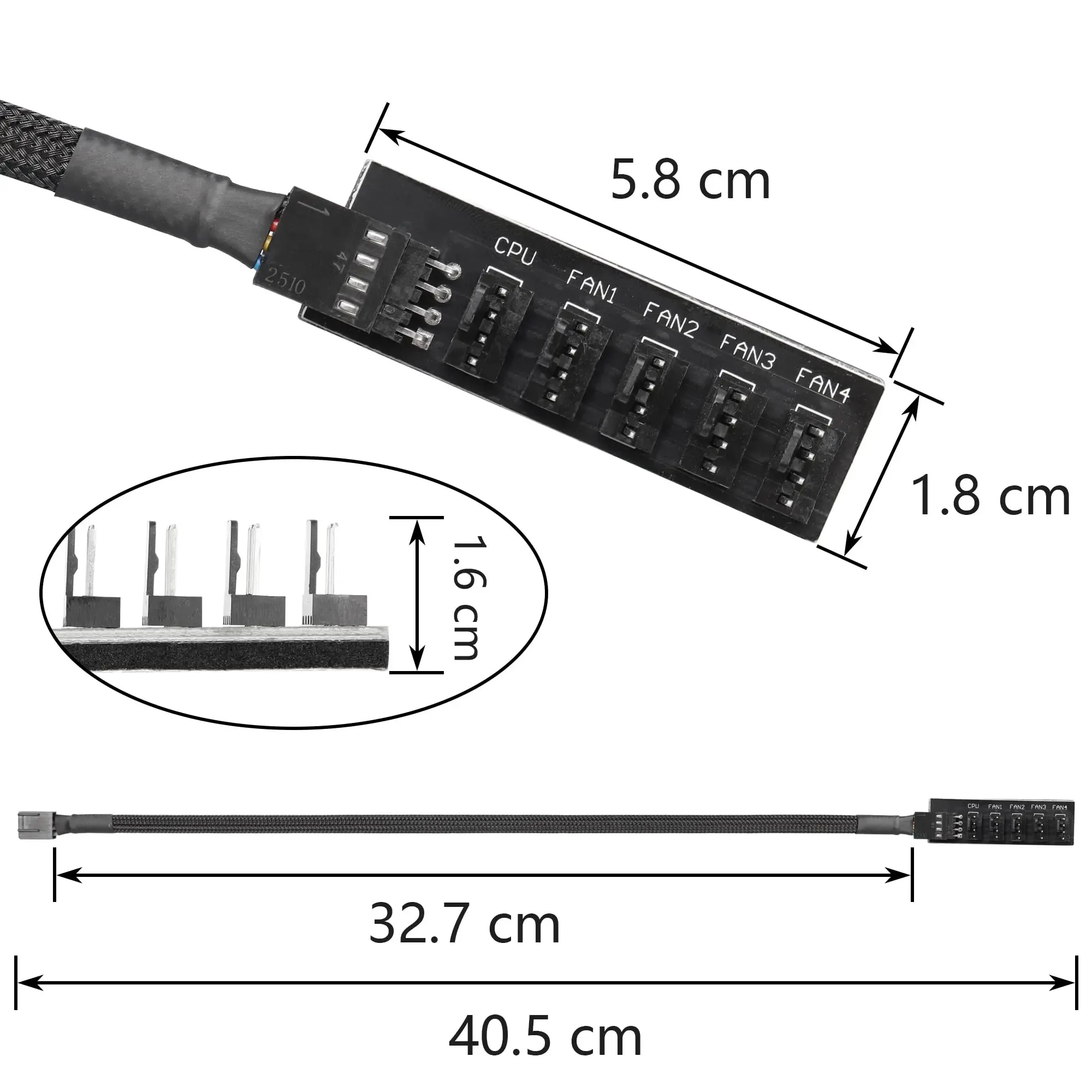 4Pin PWM 1-5 Way Fan Hub Splitter with Braided Cable, 3/4-Pin Compatible for CPU