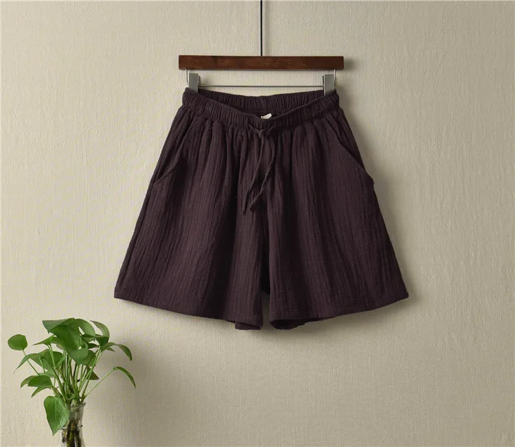 New Style Cotton Linen Women Shorts 2022 Summer New Solid Elastic Waist Women Shorts Wide Leg Shorts RV626 trendy plus size clothing