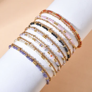 ZMZY Gold Color Dainty Layers Stainless Steel Chain Bracelet for Women Adjustable Jewelry to Friends Zircon Stone Beads Handmade 1