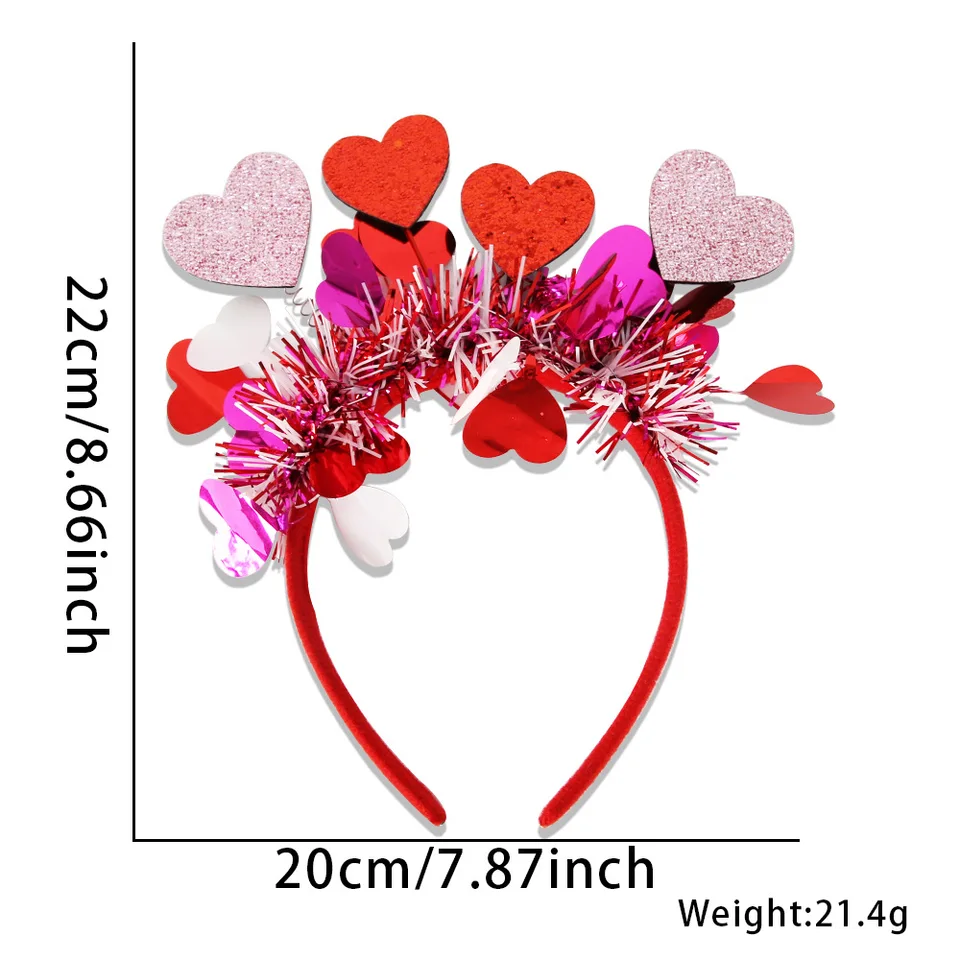 2 Fasce Per Capelli A Cuore Con Paillettes Rosse - Accessori Per San Valentino, Feste E Compleanni - Morbide E Lucenti - 2