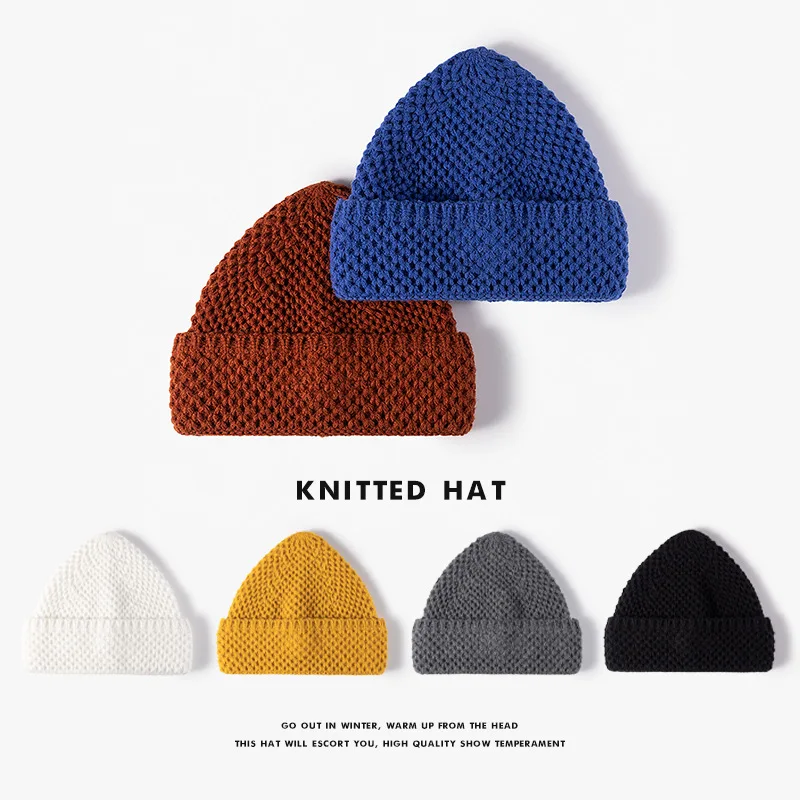 

Woolen Cap Women Autumn Winter Fashion Pointed Cold Cap Outdoor Warm Three Needle Show Face Small Brimless Knitted Cap Wholesale