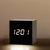 Voice Control Square Digital LED Alarm Clock Retro USB/AAA Powered Glow Clock Wood Multifunctional Desk Clock Gift 5