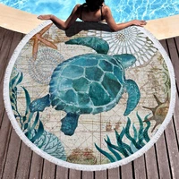 Sea Turtle Round Beach Towels Octopus Summer Thick Bath Towel Microfiber Fabric 150cm Size Swimming Travel Sport Adult Kids 1