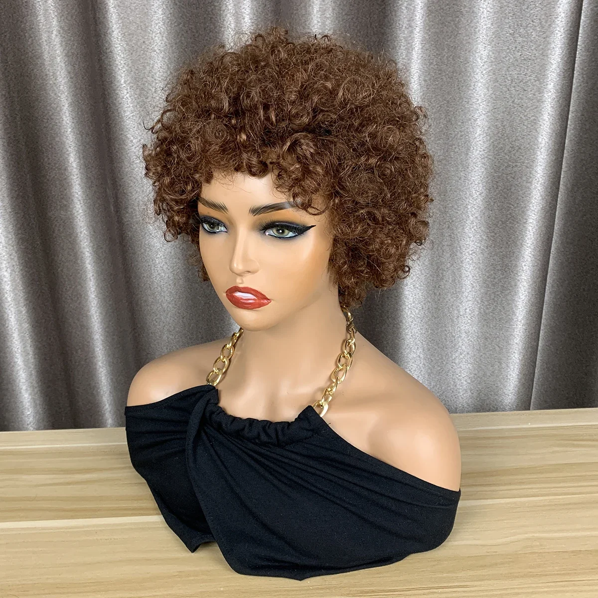 진저 컬리 픽시컷 가발  33 인모 픽시컷 가발 180% 컬러풀 머신메이드 인모 가발 착용하기 쉬운 헤어우고