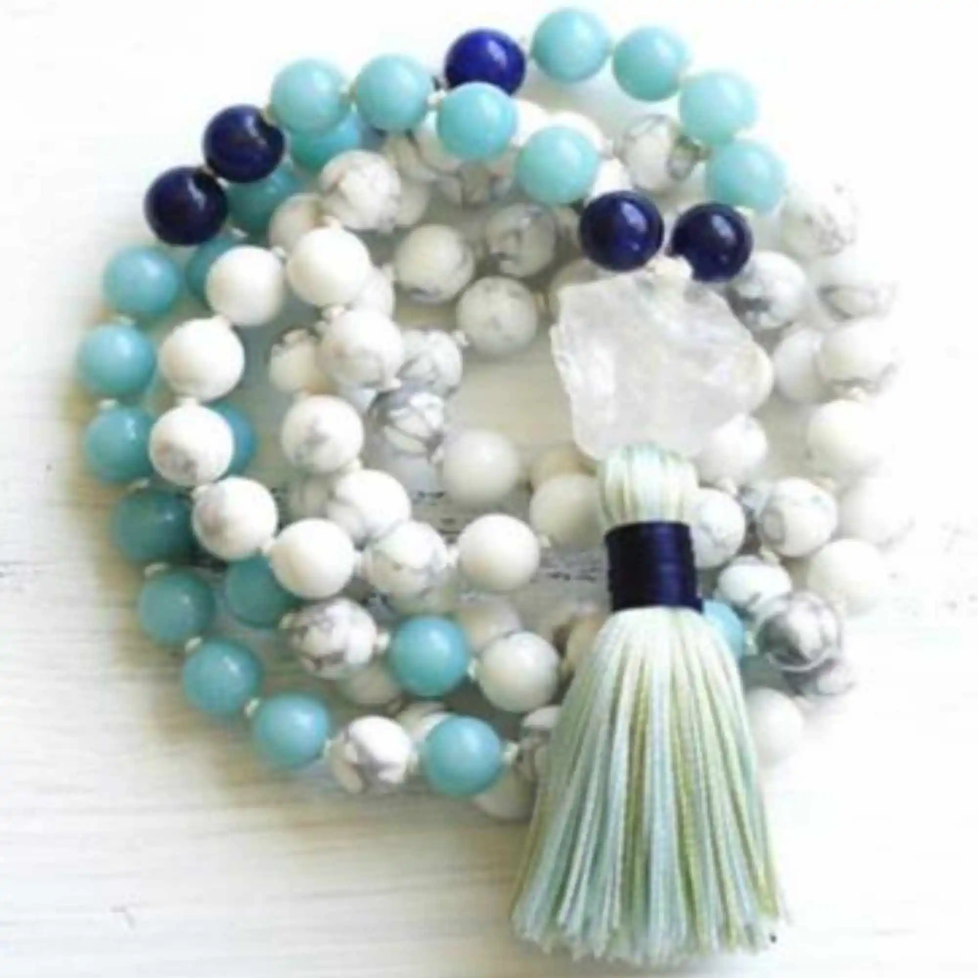8mm Natural 108 knot Amazoniumite white turquoise beads necklace Fashion Nirvana Women Teenagers Layered Zen Meditation Gift