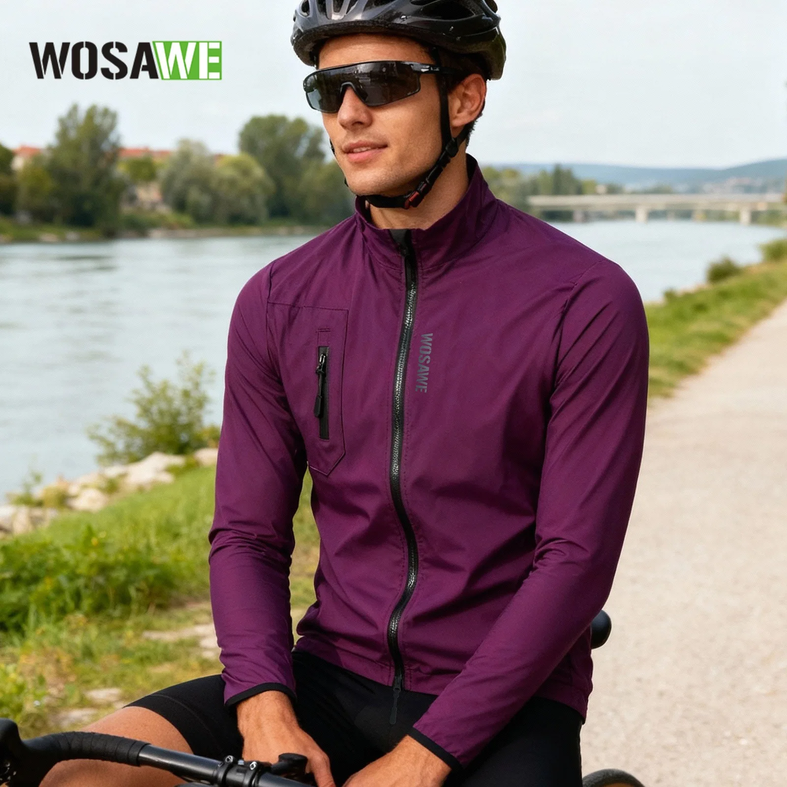 WOSAWE 가을 방풍 사이클링 재킷 로드 MTB 자전거 윈드 재킷 스트레치 원단 바이킹 조끼 봄 야외 사이클링 의류