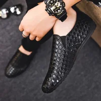 Loafers Male Casual Shoe Flat Soft Moccasin Animal Print Men's Leather Shoes Round Toe Size 45 Social Common Cowhide on Sale Pu
