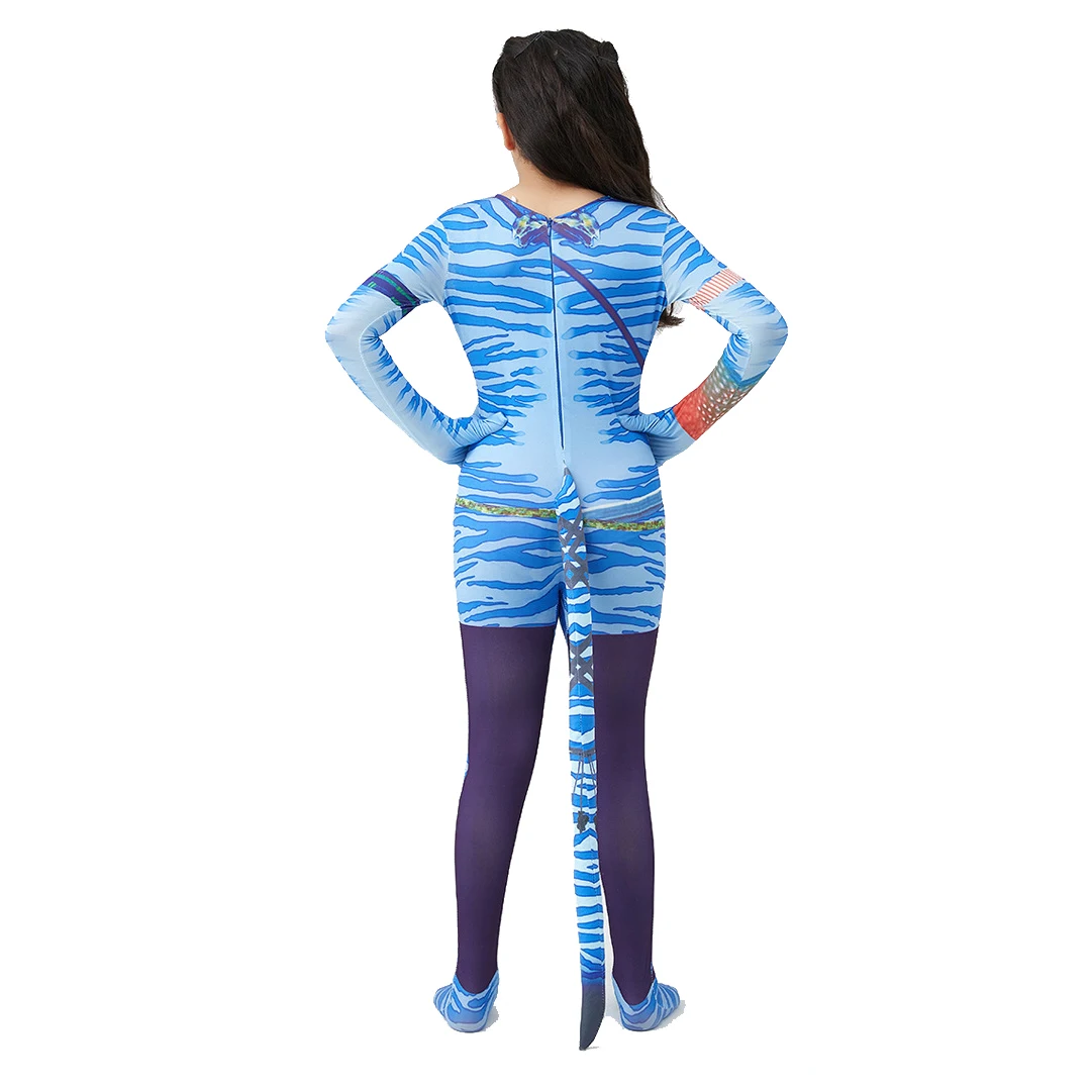 Avatar Zentai Bodysuit Jumpsuit With Tail Adult Kids Halloween Cosplay  Costume