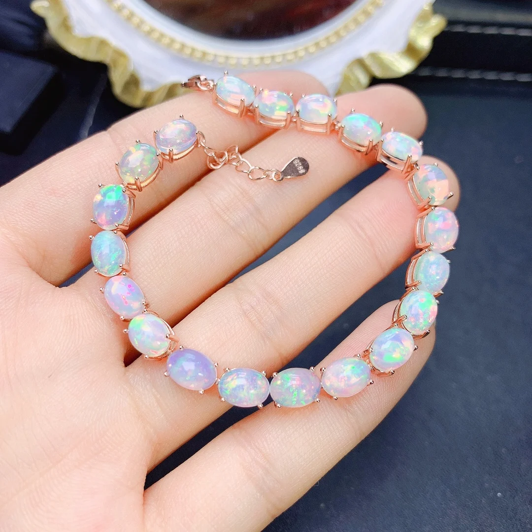 6*8mm 20pcs White Fire Opal Stone Link Bracelet and Bracelet Silver Plated Luxury Large Jewelry Simple Gift For Women