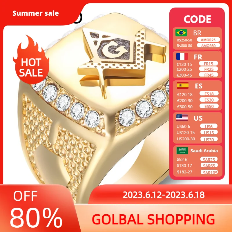 Nattaphol 316L Stainless Steel OES Masonic Ring For Women With Crystal Enamel - Gold Color - View #4
