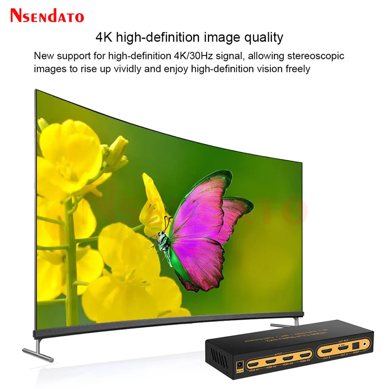 UHD 4K*2K HDMI True Matrix 6x2 4k HDMI Switch Splitter Box Support W/IR ARC SPDIF 3.5mm 3D HDTV 6 In 2 Out HDMI Audio Extractor