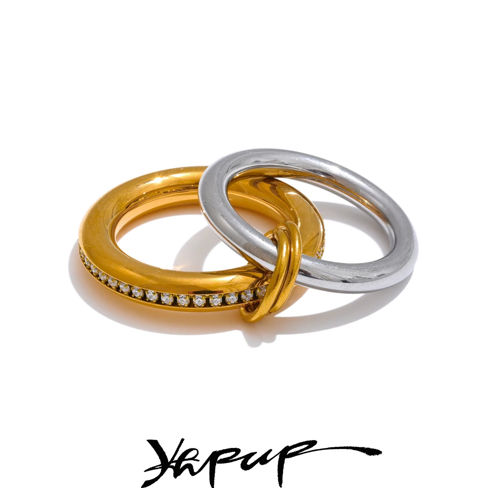 Yhpup Jewelry 316L Stainless Steel Zirconia Ring for Women