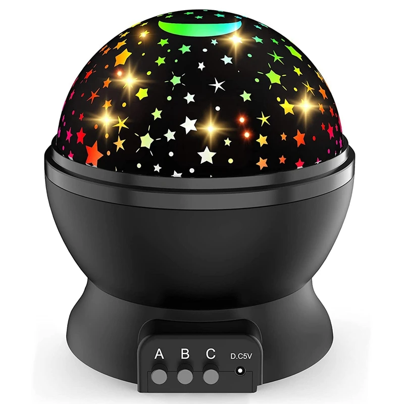 

Детская подсветка проектор: вращающаяся Луна Звезда Ночь Подсветка в спальне и подарки на день рождения (черный)