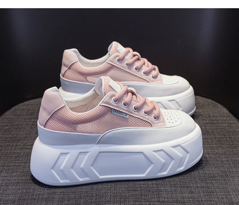 8cm Air Leather Chunky Sneakers with Thick-Soled Platform - true deals club