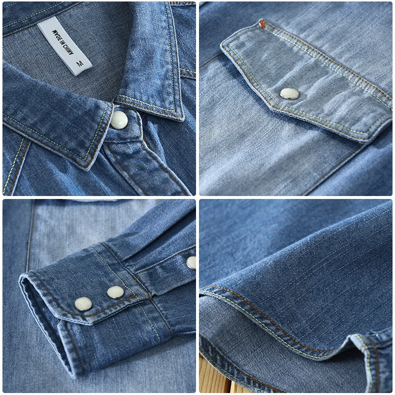 Spring Retro Denim Shirts Men Casual Cotton Gradient Men Clothing C8807 denim shirt long sleeved shirt