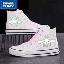 

Takara Tomy Hello Kitty Student Casual Sneakers Girls Daily All-match Graffiti High-Top Canvas Shoes Cartoon Sneakers