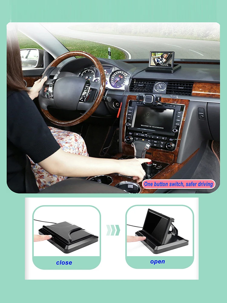 HD 모니터 미러 접이식 스크린 안전 카시트 미러 카메라, 150 와이드 뷰, 8LED IR 나이트 비전 LED 카시트 카메라, 4.3 인치