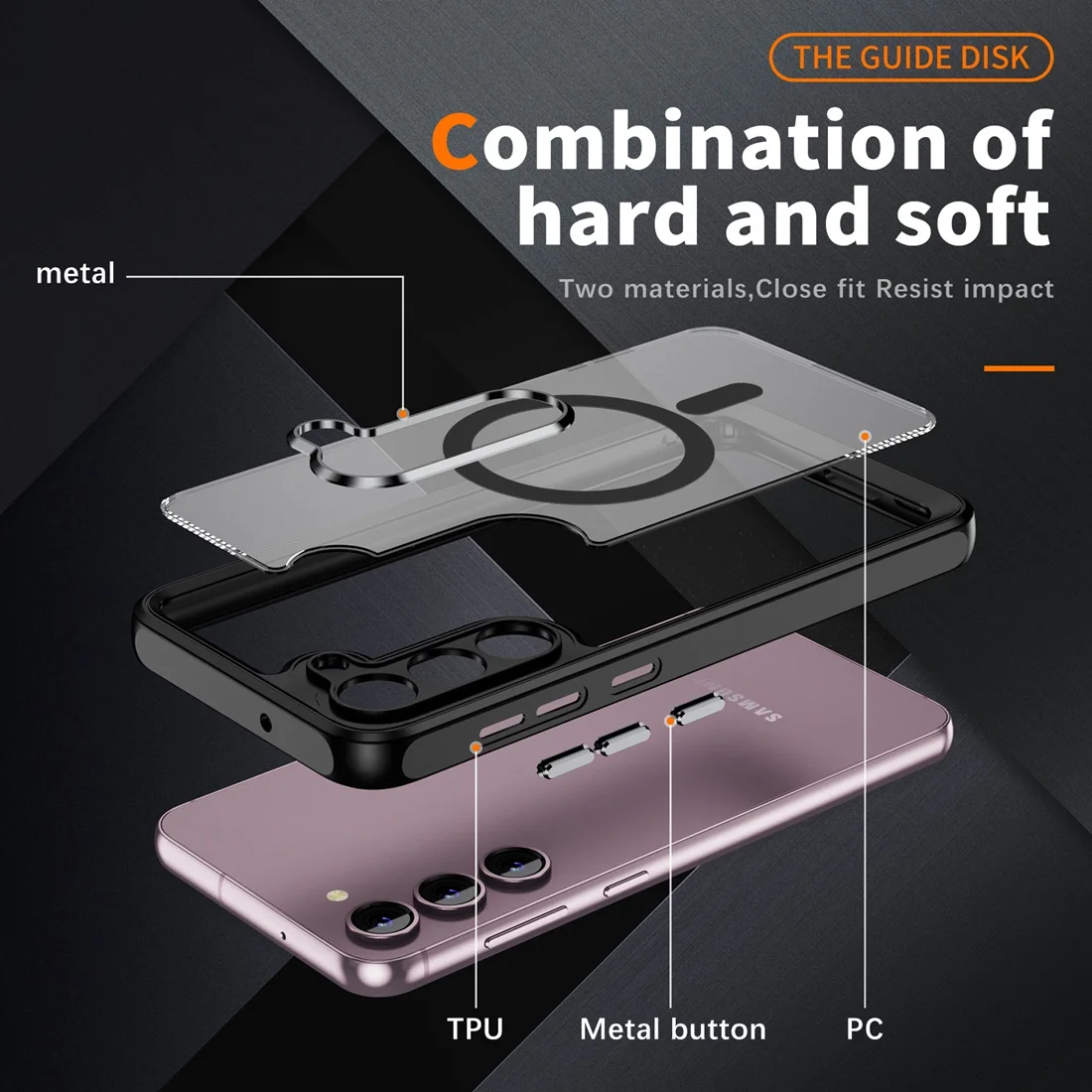 Magnetic Shockproof Translucent Slim Protective Case with Metal Buttons