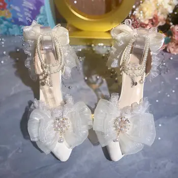 Elegant Womens Dress Shoes White Lolita Mary Jane Shoes Woman 2024 Luxury Designer Pearl Lolita Sandals Sling Back Heels Women 1