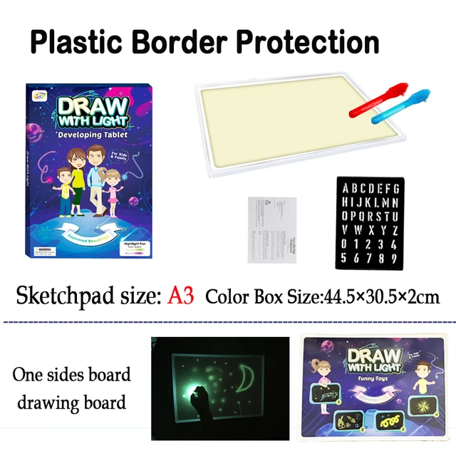 A3 A4 A5 Magic Luminous Drawing Board Draw with Light-Fun Sketchpad Board Fluorescent Pen Russian English Light Up Draw Kids Toy 2