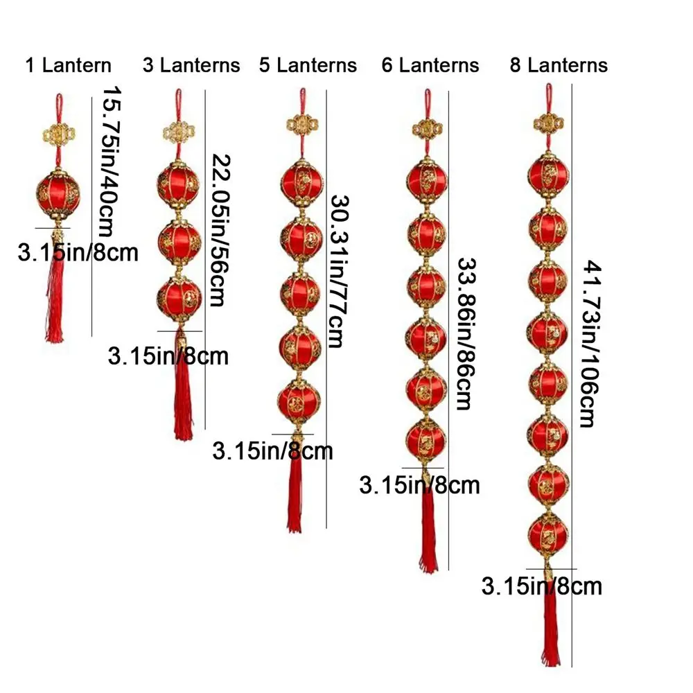 Chinese Style New Year Lantern String Traditional Handmade Red Ball Lantern String with Tassels Fu Character