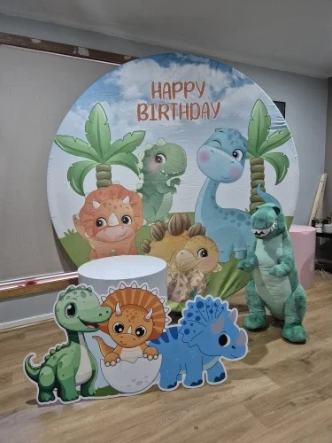 Dino-Geburtstagsdeko – Aquarell-Hintergrund Für Dinosaurier-Party – 2,1x1,5 M – Faltbar