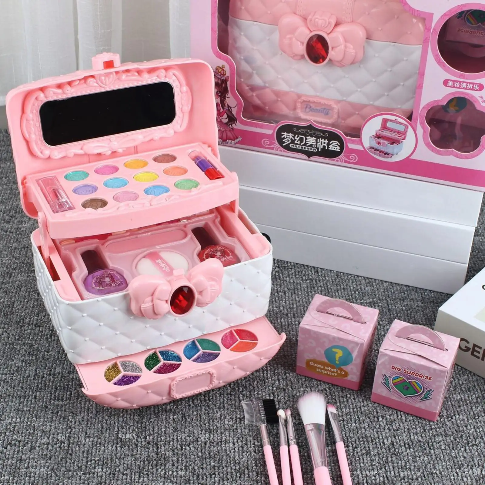 Kids Makeup Toys Portable with Real Cosmetic Case Simulated Makeup Beauty Set Vanity Toy for Children Girls Gifts