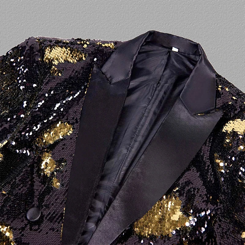 Men Sparkly Sequin Suit Jacket Gold Black Blue Silver Double Breasted DJ Club Stage Singer Costumes Male Tuxedo Blazer For Party