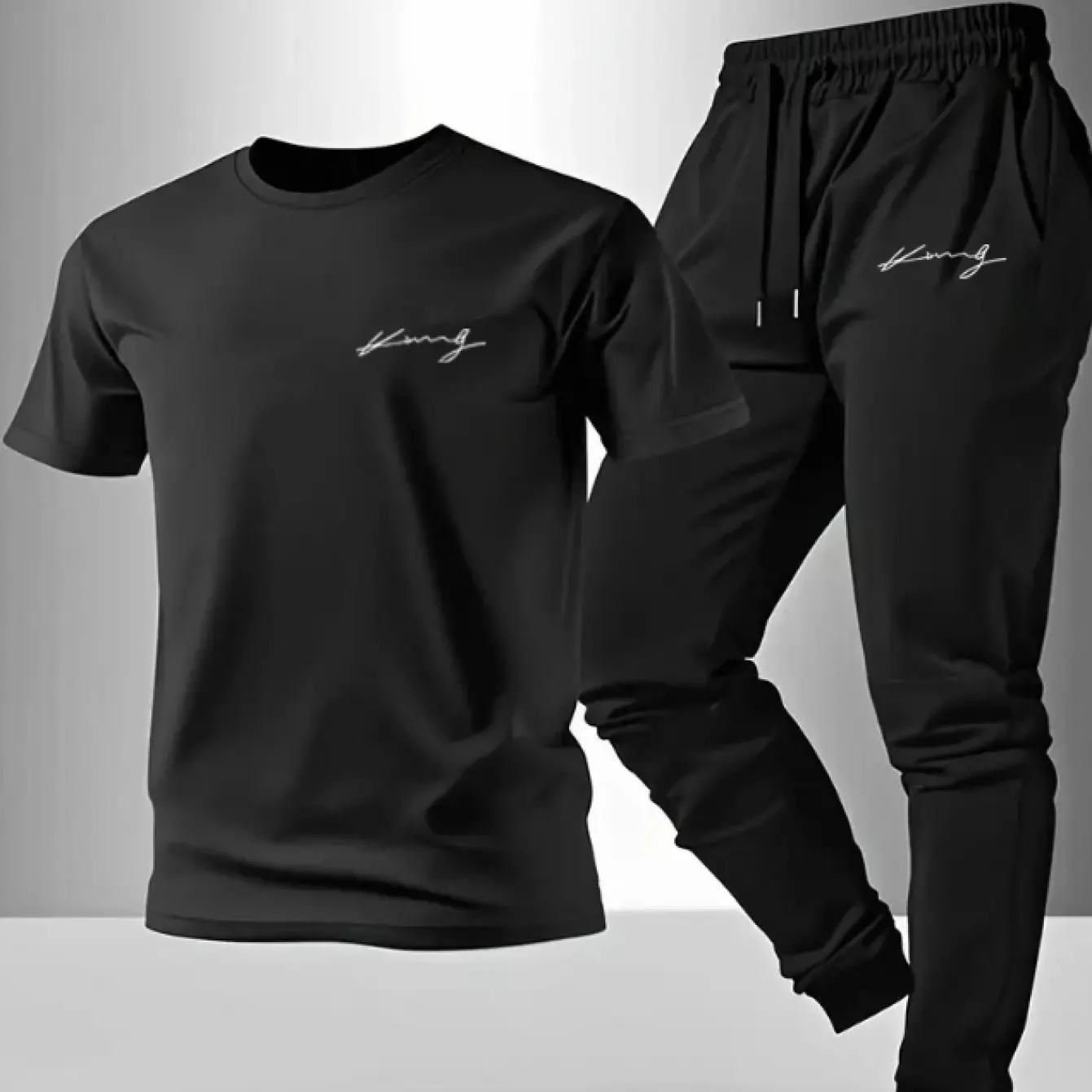 2026 Men's summer casual sports outfit - Round-neck t-shirt and drawstring pants set suitable for light and casual daily wear