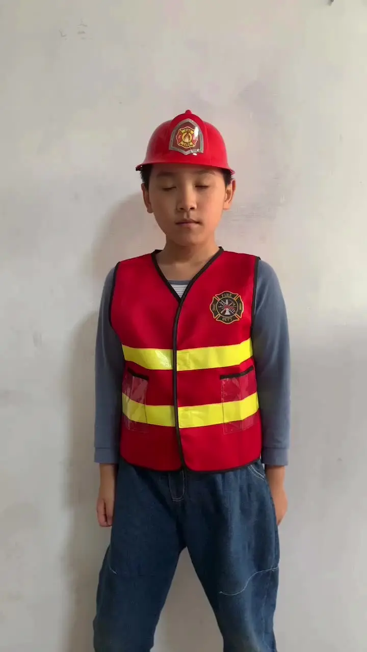 Costume da pompiere per bambini, cosplay, piccolo pompiere, costume da pompiere per ragazzo, bambino, festa di carnevale di Halloween, k di cappelli per costumi da trapano rosso  200000532