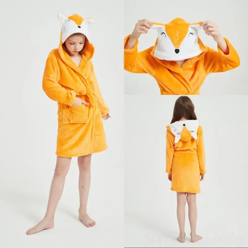 Teenage Bathrobe for Girls 5 6 7 8 9 10 11 12 13 Years Winter Kids Bath Towel Robe Toddler Boy Animal Hooded Girl Pjs Robes