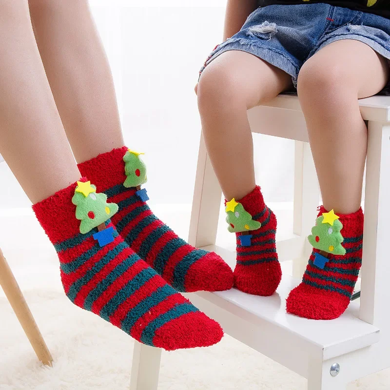 

Осенне-зимние теплые бархатные носки с мультяшным принтом кораллового цвета, плюшевые носки для сна, Детские домашние носки, рождественские носки