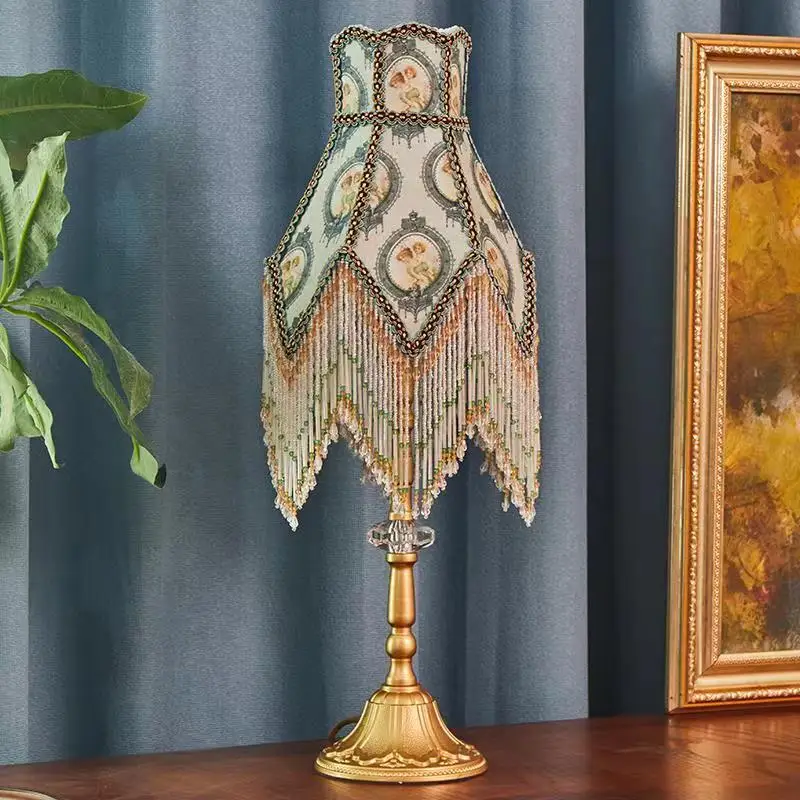

European Style Idyllic and Retro Creative Tassel Desktop Plug-in American Gift Warm Princess Room Bedroom Bedside Lamp