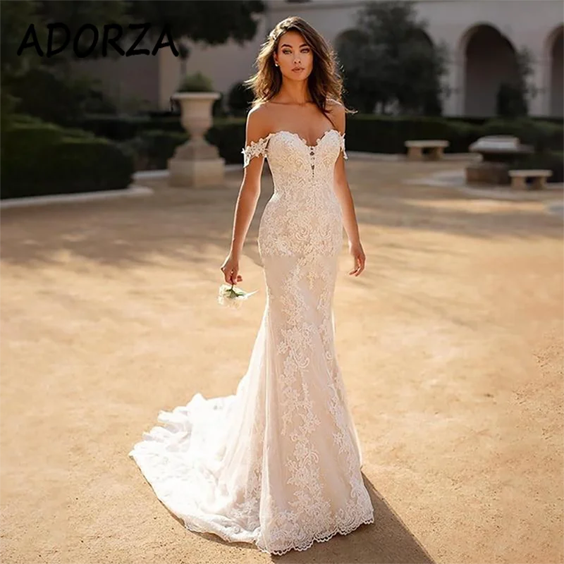 

ADORZA Wedding Dress Sweetheart Lace Appliques Bridal Gown Mermaid Off-the-shoulder Court Train Vestido De Noiva for Bride