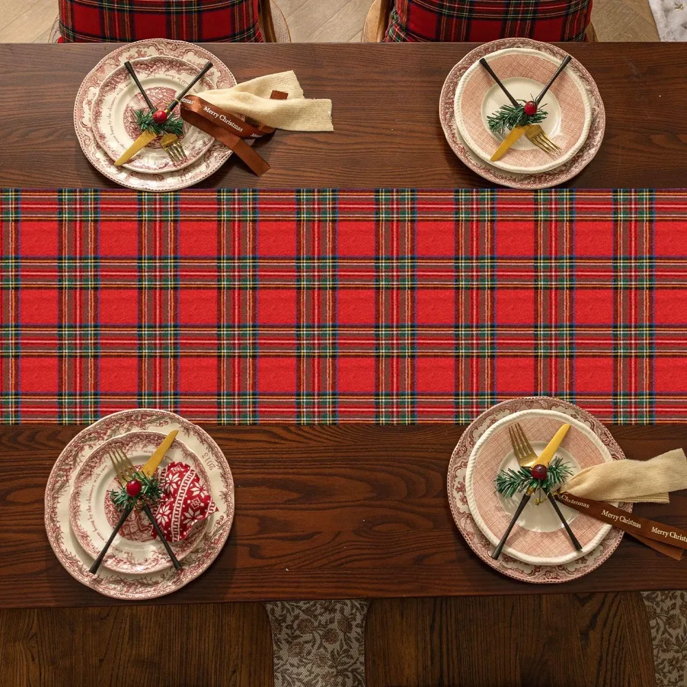 Plaid Pattern Christmas Table Runner Long Multiple Sizes Table Cover Scottish Polyester Cotton Tablecloth Hotels