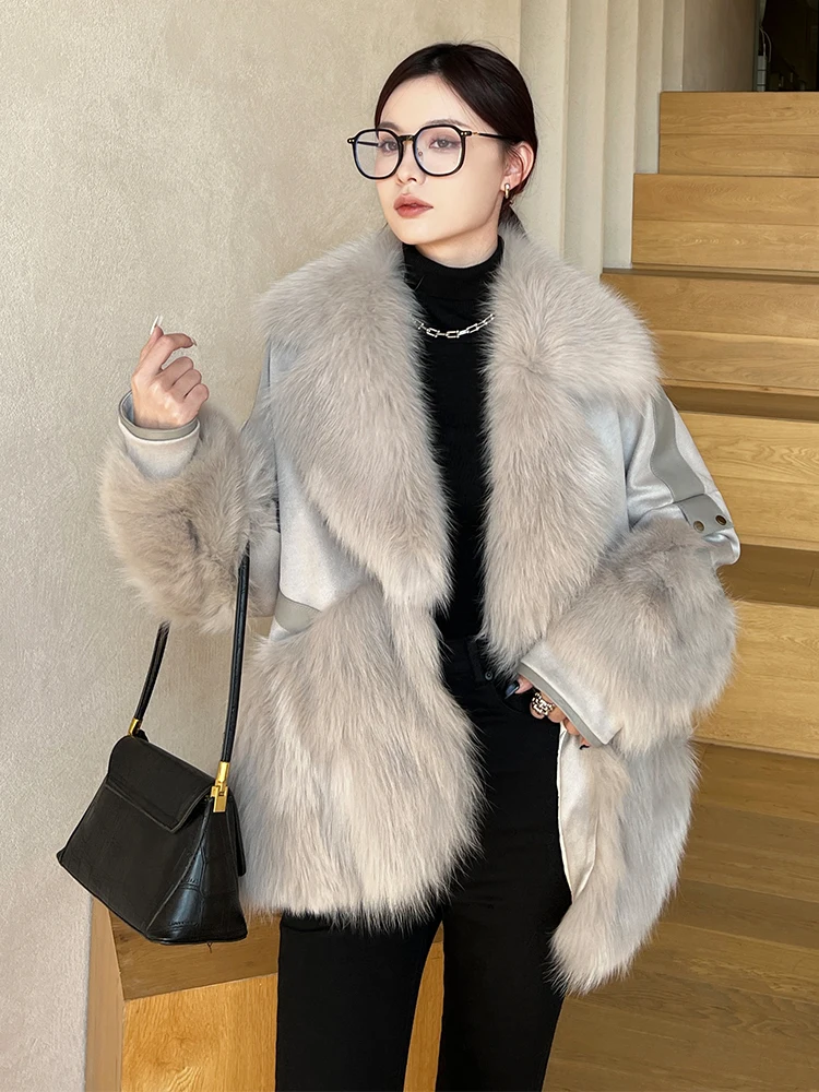 

2022 New Fur Coat Women Warm Duck Down Linner High Grade 100%Fox Fur Collar Jacket Female Suede Fox Fur Jackets Mujer