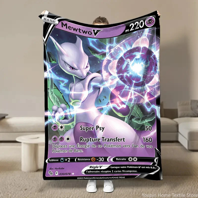 Japanese Anime Pokemon Card HD Cartoon Plush Blanket for Bed Sofa Soft Flannel Throw Fluffy Children Picnic Blankets Kids Gift 5