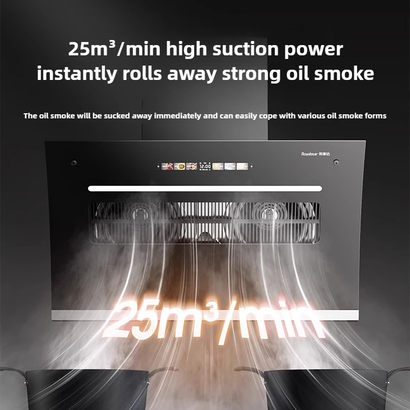 Range Hood Side Suction Range Hood for Kitchen Dual Motor Extractor Large Suction Oil Smoke Machine with Automatic Cleaning