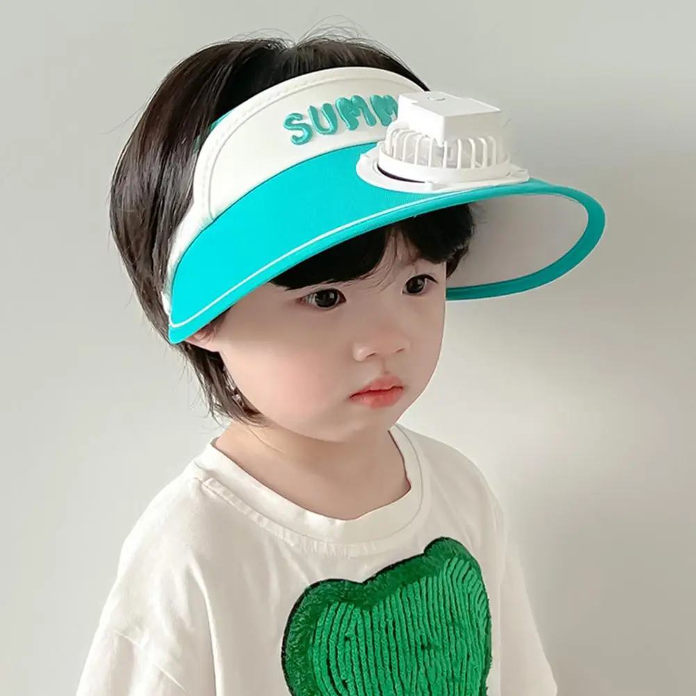 Sommer Kinder Sonne mit Mini Lüfter Leere Top Breite Krempe Visier Wandern Reise Sonnenschutz Mädchen Jungen Outdoor Hut_voghion.com