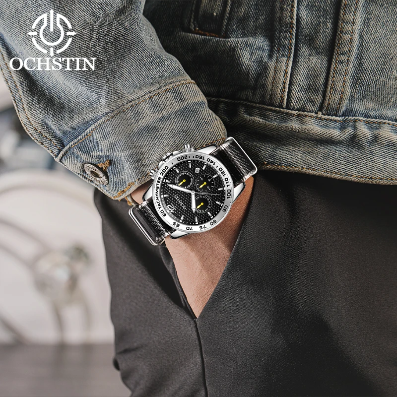 OCHSTIN creative nylon series multi-function quartz core new fashion 2024 men's quartz watch men's waterproof wristwatch