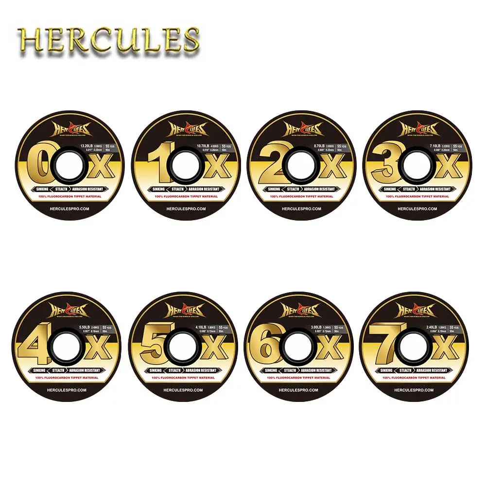 Hercules Fly Fishing Tippet 100% Fluorocarbon 3 Pack Con Fly Tippet Holder Spool Tender 1X-7X 2.53Lb -12.78Lb 55Yds